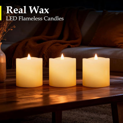3"x4" Flickering Flameless Battery Candles with Timer, White Realistic LED Pillar Candles, Set of 2 Large Remote-Operated Candles for Home Indoor/Outdoor & Holiday Decor