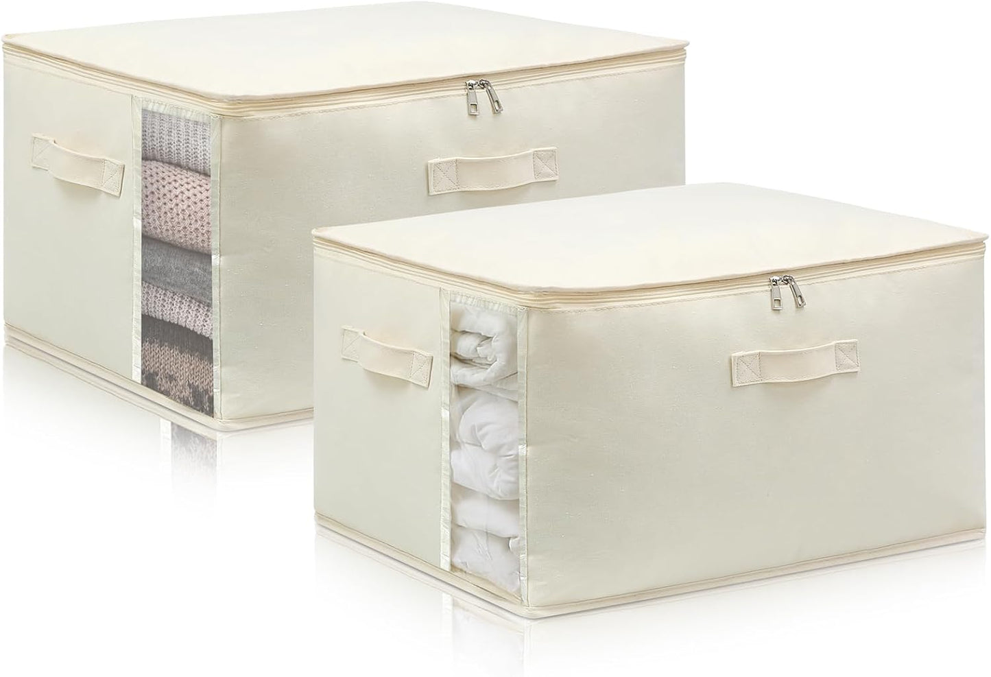 Canvas Comforters Bags Closet Organizers and Storage for Quilts Clothes Organization Containers Bins with Sturdy Zipper, Clear Window 75L for Sweaters Blankets Storage Bedroom Collapsible