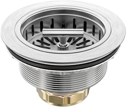 KONE 3-1/2 Inch Kitchen Sink Drain Strainer Assembly Made by All Stainless Steel with Strainer Basket/Drain Stopper, Replacement for Standard Commercial Drains