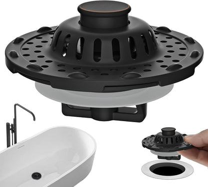 Universal Bathtub Drain Stopper Shower Drain Hair Catcher, Tub Stopper with Visible Top Strainer, Upgraded 3 in 1 Pop-up Drain Plug Fit for 1.5 to 2.4" Hole, Stainless Steel Filter Basket, Chrome