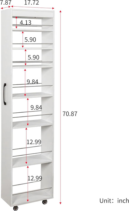 Slim Rolling Storage Cart, 6-Tier Pull-Out Spice Rack with Handle & Wheels, Narrow Kitchen Organizer for Next to Fridge, Pantry, Laundry Room,11.8 Inch Wide Space Saver（Black, With Side Panel)