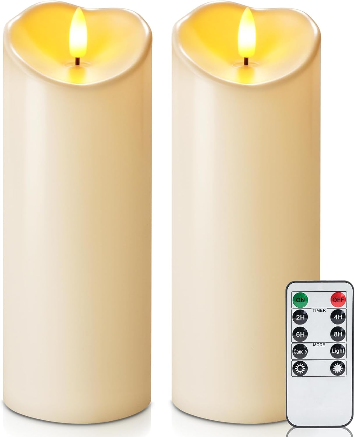 Homemory Dripping Wax Flameless Candles, Battery Operated Candles with Remote Control and Timers, LED Pillar Candles, Electric Fake Candles, 3" x 6", Set of 2