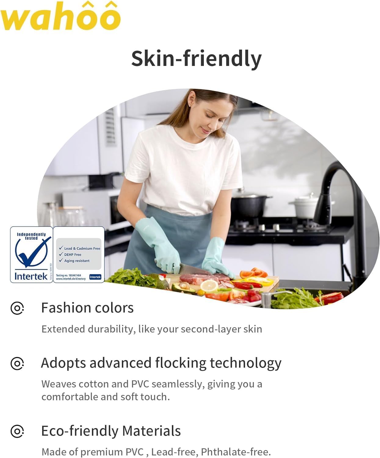 LANON Protection wahoo Skin-Friendly Dishwashing Cleaning Gloves, Dishwashing Kitchen Gloves with Cotton Flocked Liner, Non-Slip, Surf Spray, Large