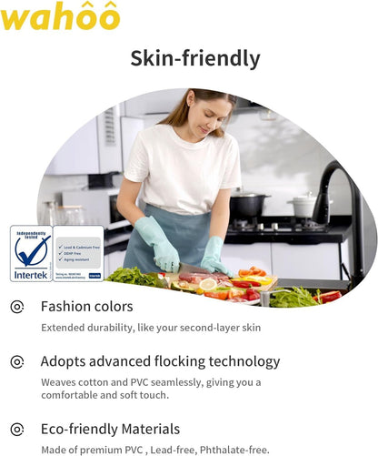 LANON Protection wahoo Skin-Friendly Dishwashing Cleaning Gloves, Dishwashing Kitchen Gloves with Cotton Flocked Liner, Non-Slip, Surf Spray, Large