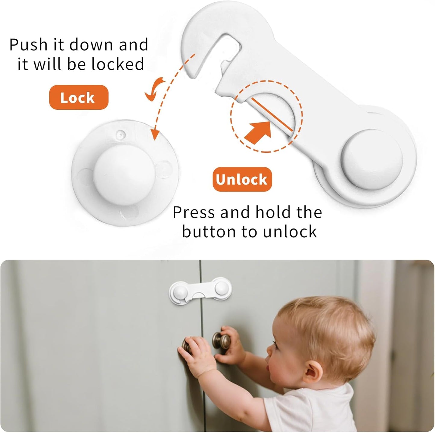 Cabinet Locks - Easy to Install, No Tools or Drill Needed - 4 Pack Child Safety Cabinet Locks for Baby Proofing Furniture, Kitchen, Ovens, Toilet Seats