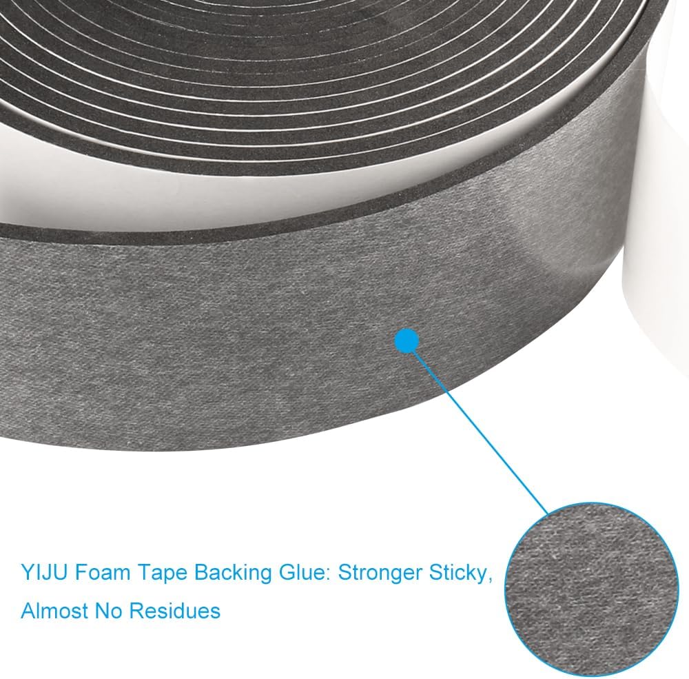 Seal Foam Tape,1/2 Inch W x 1/8 Inch T Weather Stripping for Door and Window,High Density Single Sided Closed Cell Door Insulation Weather Strip, 3 Rolls Total 50FT Black