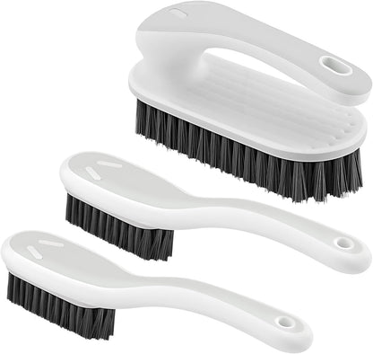 SetSail Soft Bristle Scrub Cleaning Brush 3 Pack Anti- Slip Stain Remover Laundry Brush for Clothes Easy to Grip Small Fabric Cleaning Brush Household Cleaning for Shoes，Carpet, Bathroom Grey White.