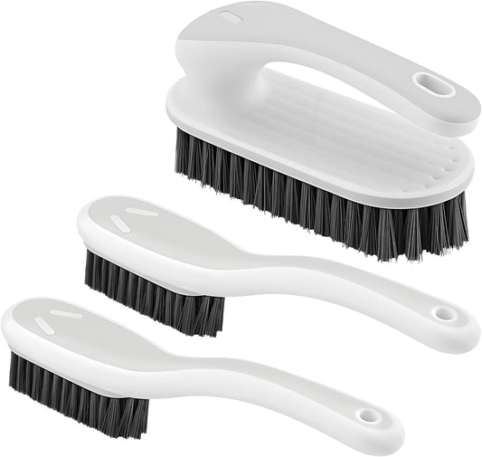 SetSail Soft Bristle Scrub Cleaning Brush 3 Pack Anti- Slip Stain Remover Laundry Brush for Clothes Easy to Grip Small Fabric Cleaning Brush Household Cleaning for Shoes，Carpet, Bathroom Grey White.