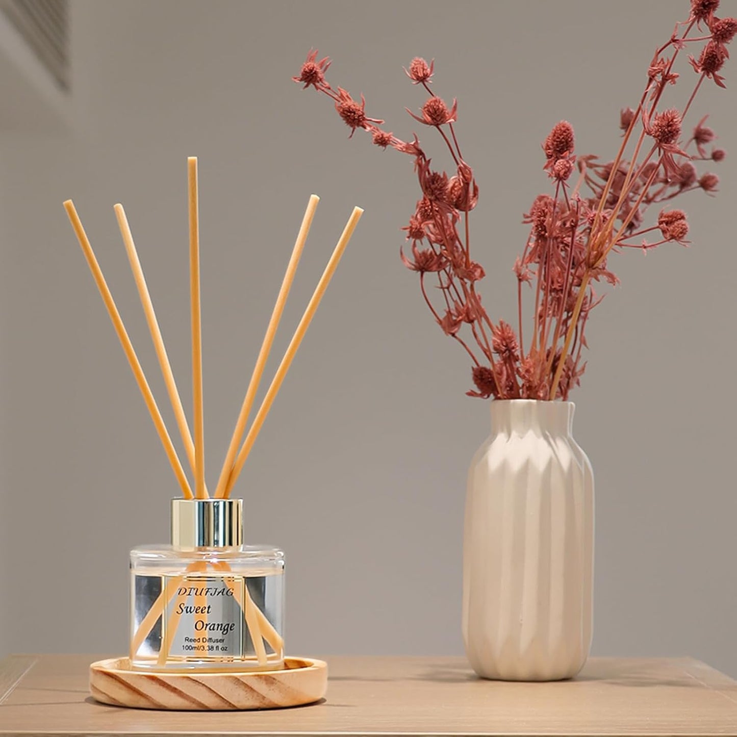 100ml Scent Diffuser with 6 Fiber Sticks, 3.5 oz Reed Diffuser Set Aromatherapy Fragrance Diffusers Air Fresheners for Home Bedroom Bathroom (Coconut)