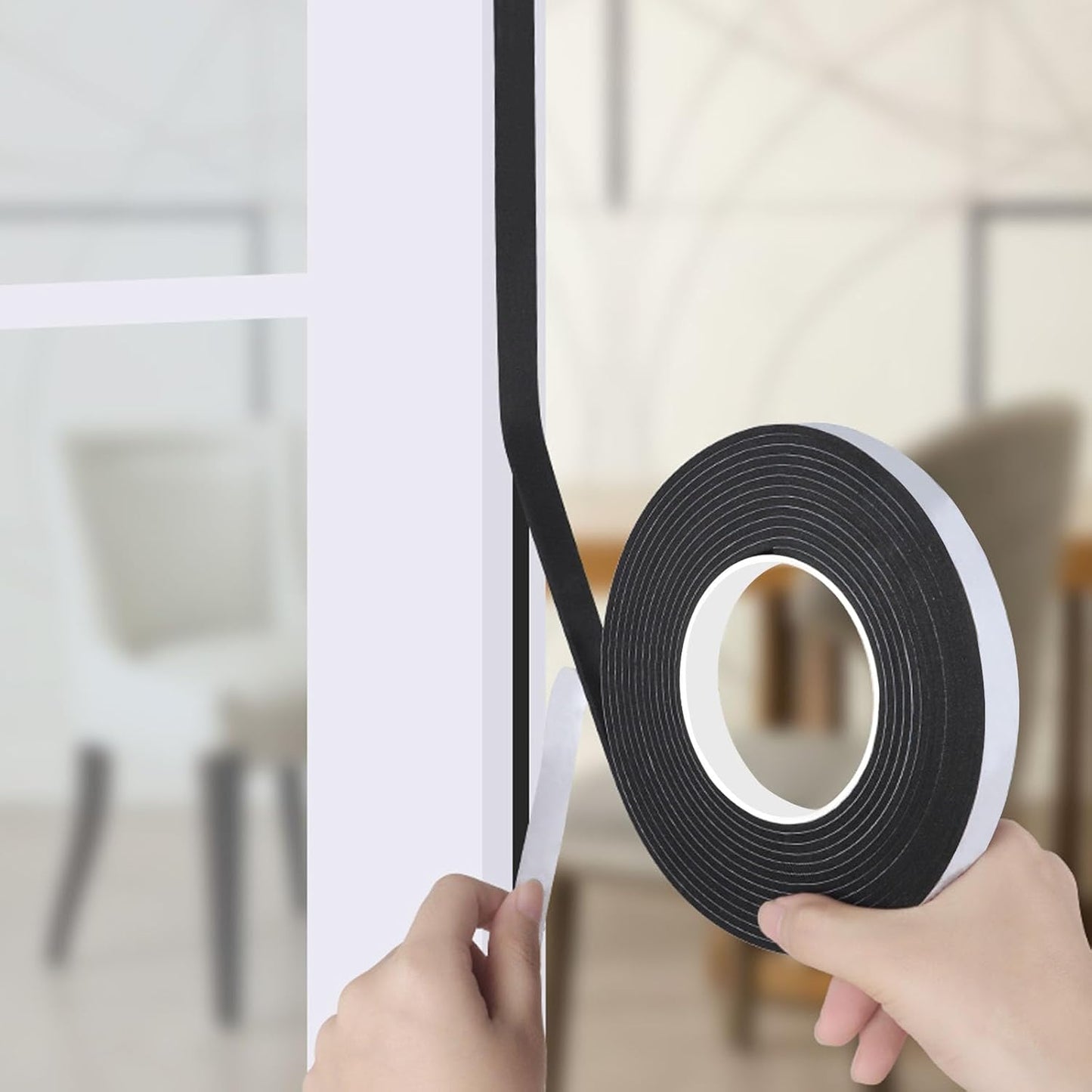 Foam Weather Stripping Door Seal,1 Inch W x 1/17 Inch T x 33 Feet White Window Sealing Tape，Single-Sided Self-Adhesive Insulation Sealing Strip