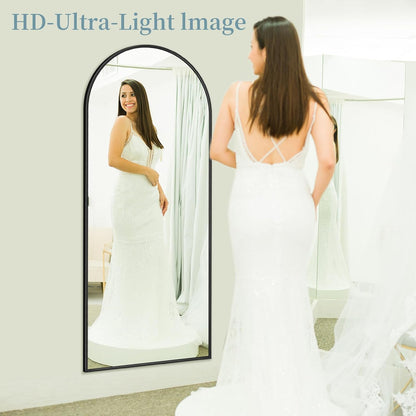 Full Length Mirror with Stand, 71"x28" Arched Full Body Large Stand Up Aluminum Frame Floor Standing Mirror, Freestanding Hanging Leaning Mounted for Bedroom Living Room Entryway Gold