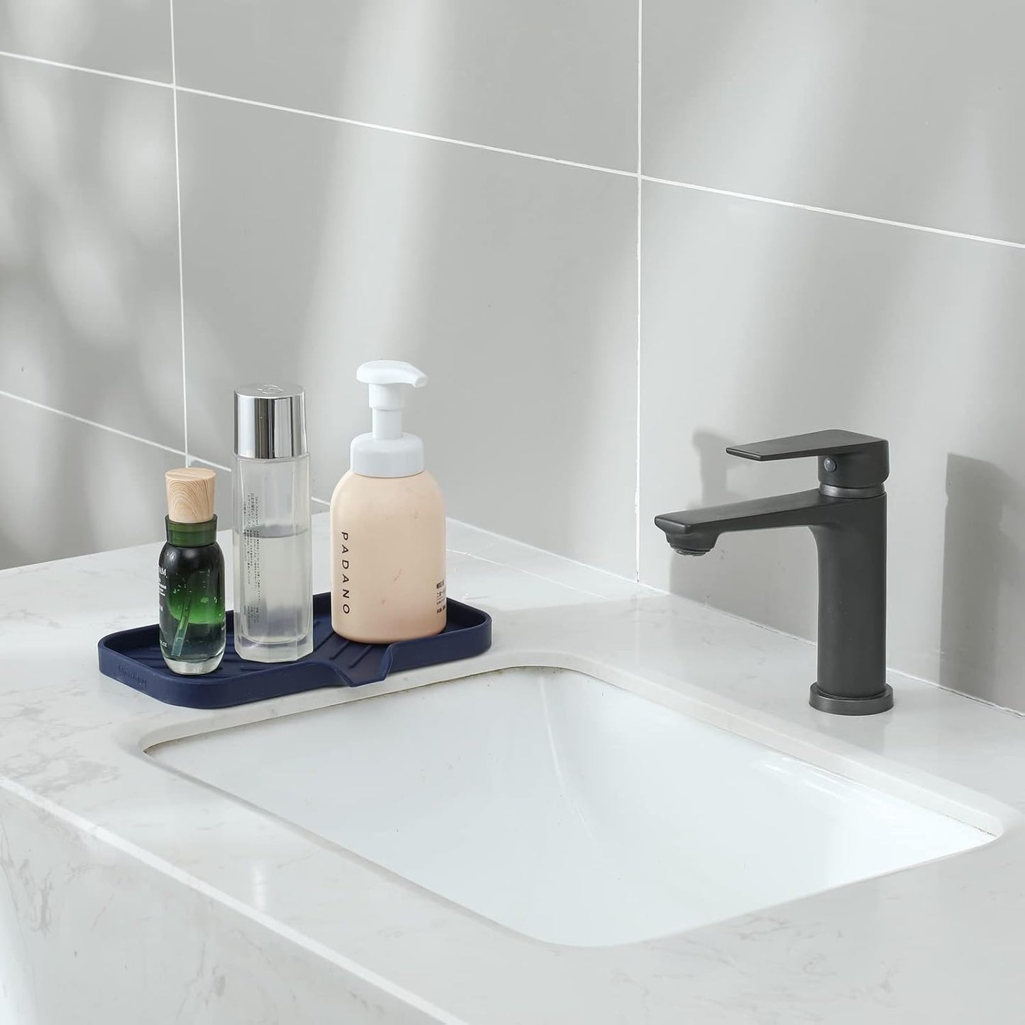 MicoYang Silicone Bathroom Soap Dishes with Drain Spout-Bathroom and Kitchen Sink Organizer,Sponge Holder,Dish Soap Tray,Perfect for Dispenser,Scrubber,Bottle,Cup on Sink or Counter-Coffee 4.9"×3.2"