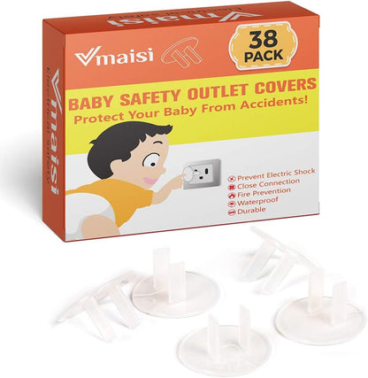 Vmaisi 38 Pieces Clear Outlet Covers Baby Proofing - Electrical Safety ChildProof Plug Protector - (Clear, 38 Pack)