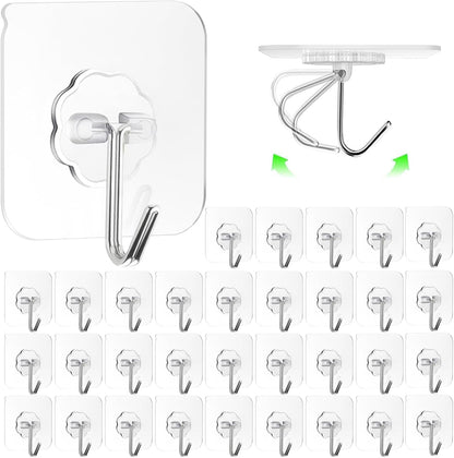 D Global Clear Adhesive Wall Hooks, Heavy Duty Self Adhesive, Waterproof & Removable, No Damage for Bathroom Kitchen Outdoor Use (12 Separable Large Hook)