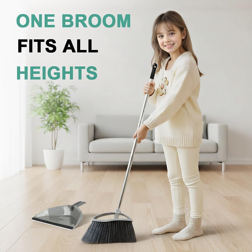 3 Pack Wide Heavy Duty Angle Broom - Stiff Bristle Outdoor Brooms for Sweeping Patio, Garden, Garage, Yard (Black, Yellow, Green)
