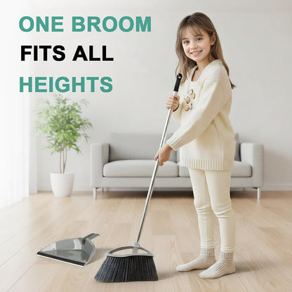 3 Pack Wide Heavy Duty Angle Broom - Stiff Bristle Outdoor Brooms for Sweeping Patio, Garden, Garage, Yard (Black, Yellow, Green)