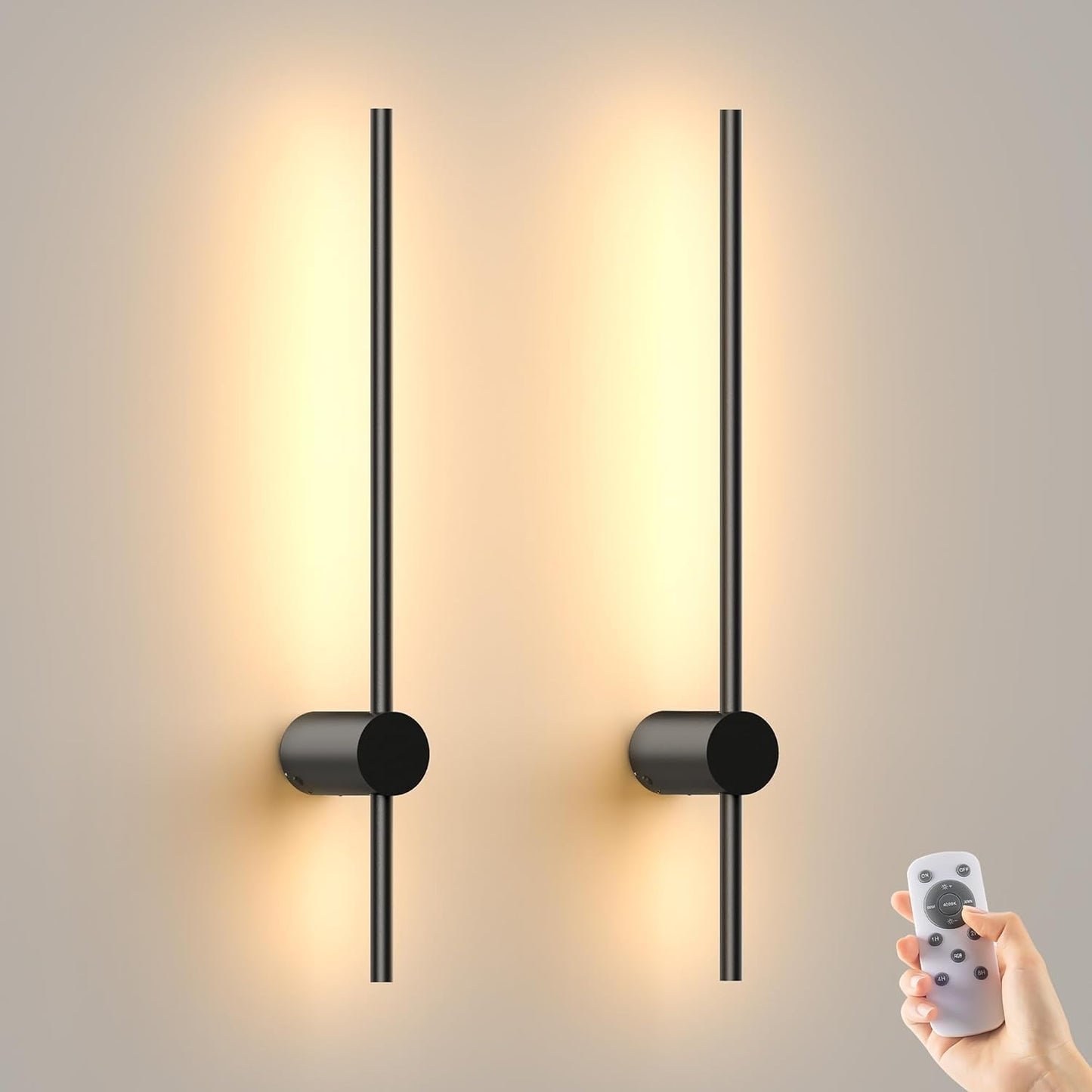 JOFIOS Battery Operated Wall Sconces Set of 2, 360°Rotation Wireless Rechargeable Wall Lights: Dimmable Detachable Wall Lamp with Remote Control, 3000K-6000K Infinite Dimming Wall Sconce 27.6 Inch
