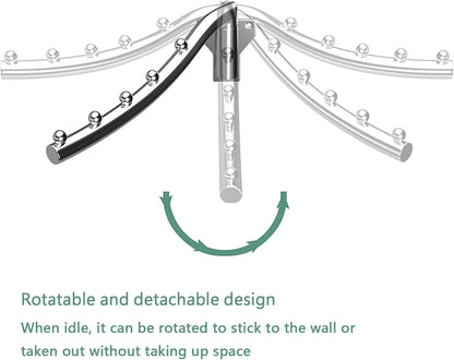 Mounted Folding Clothes Hanger Rack, Stainless Steel Laundry Hanger Dryer Rack with Swing Arm Holder Space Saving Clothes Hook Closet Storage Organizer Heavy Duty Drying Rack with 7 Hooks Coat Rack