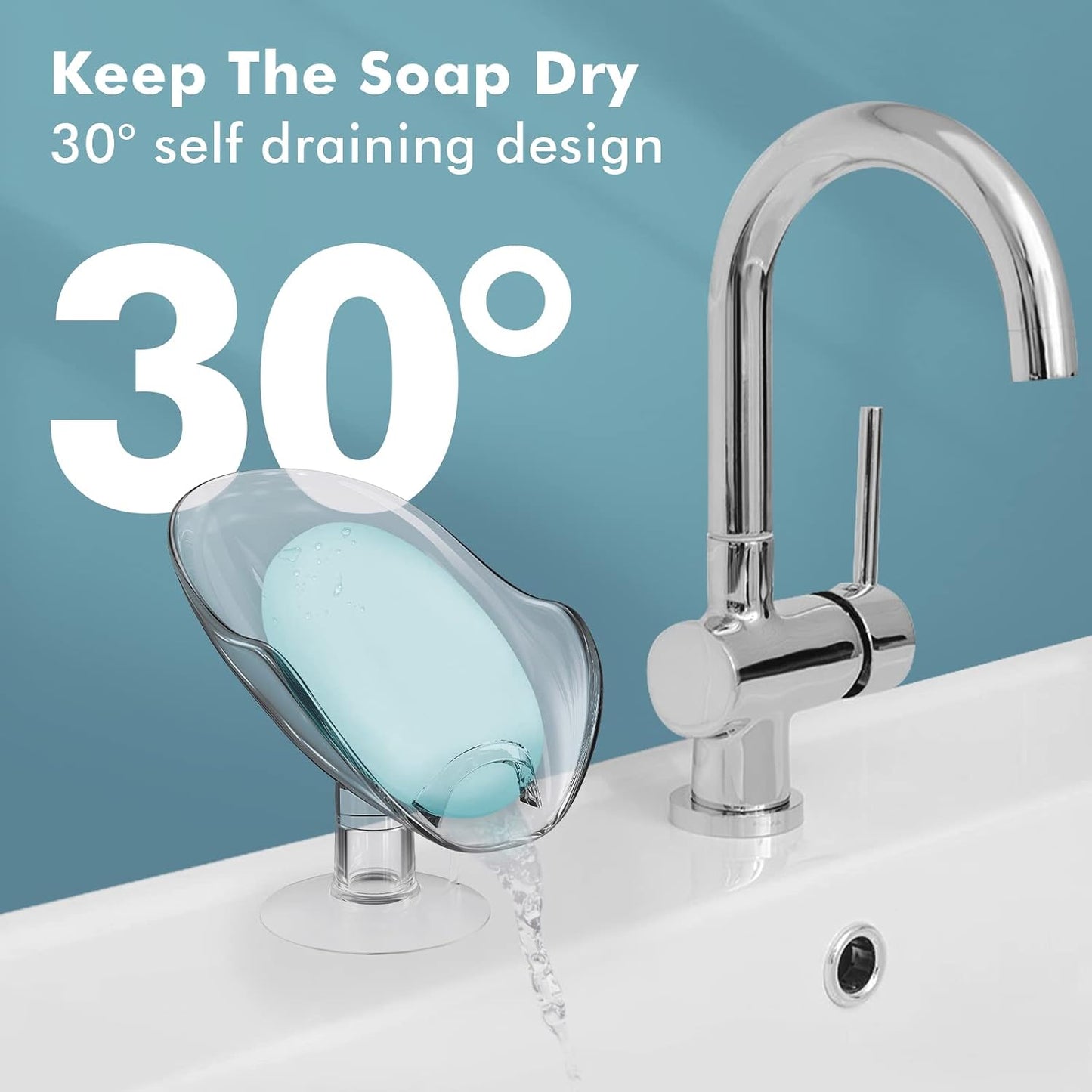 NPET Not Punched Self Draining Plastic Soap Dish Holder with Enlarged Suction Cup,Portable Soap Tray for Bathroom Shower, Kitchen Sink, Save Space and Soap (2, 2 Clear)
