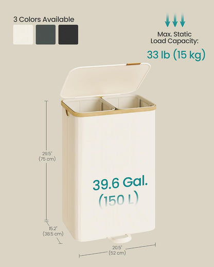 SONGMICS Laundry Hamper, Laundry Sorter with Lid, Storage Basket Bin, Removable Liners, Bamboo Frame, for Bedroom, 3 Sections, 44.9 Gal. (170 L), Ink Black ULCB533BH01