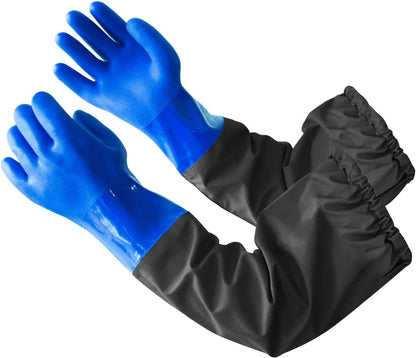 Eiito Extra-Long 26" Rubber Pond Gloves, Chemical Resistant PVC Reusable Heavy Duty Waterproof Cleaning Glove