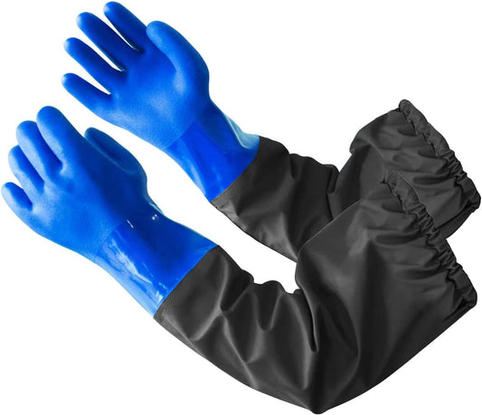 Eiito Extra-Long 26" Rubber Pond Gloves, Chemical Resistant PVC Reusable Heavy Duty Waterproof Cleaning Glove