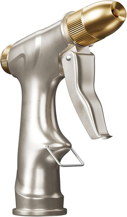 Garden Hose Nozzle Sprayer with Full Brass Nozzle, 100% Heavy Duty Metal Water Sprayer Nozzle Fits 3/4” Garden Hose Thread with 4 Patterns, 360° Rotating Adjustable Nozzle for Plants, Lawns, Cars
