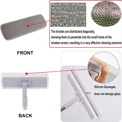 2-in-1 Window Screen Cleaning Brush, Double-Sided Mesh Cleaner Tool for Screens, Patio, Porch, Door and Window, Dry & Wet Use, Small Handheld Screen Brush for Dust and Grime (White & Gray)