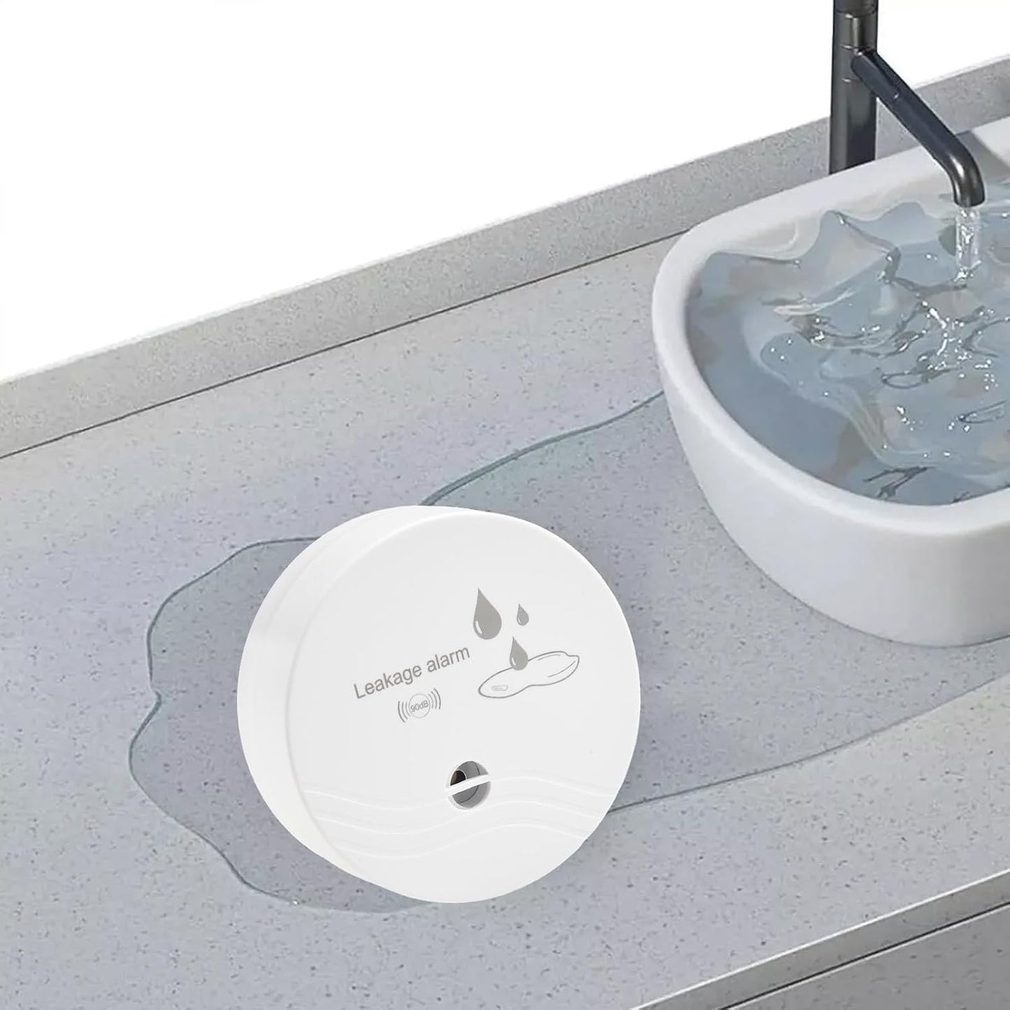 Water Leak Detector with 90dB Audio Alarm, High Sensitivity Leakage Sensor for Home Security in Basement Bathroom under Sink, White