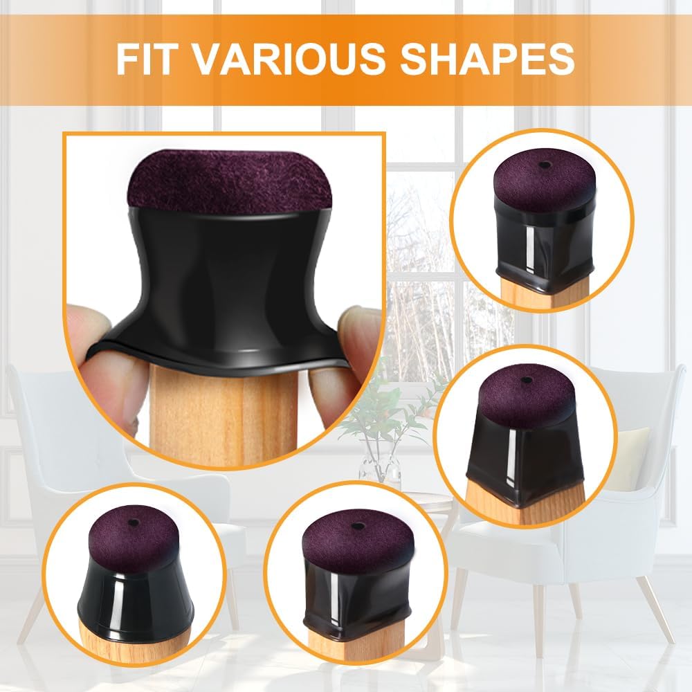 VIUME 24 Pcs Chair Leg Floor Protectors for Hardwood Floors Silicone Covers Felt Pads Furniture Leg Caps Anti-Scratch Reduce Noise Fit (1-5/16" to 2")