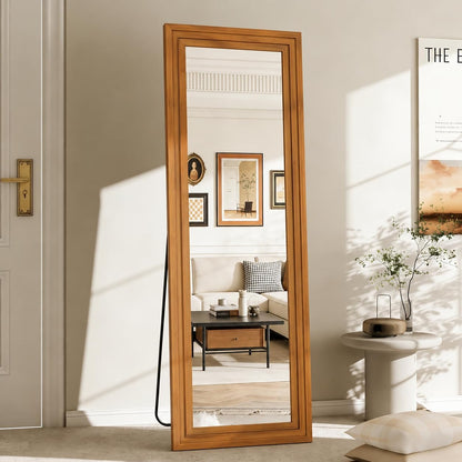 ZHUNFA Full Length Mirror, 71x32 Inch Full Length Mirror Wall Mounted | Vertical Hanging, Leaning Standing for Bedroom, Living Room, Rectangular Wooden Frame, Log Color.