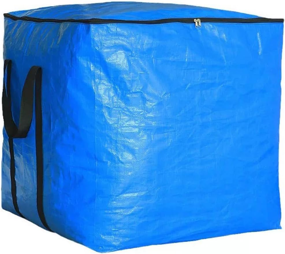 Extra Large Cube Moving Bags (Blue, 25"x25"x25") | Heavy Duty, Water-Resistant, Foldable, For Clothes, Bedding, Blankets & Pillows, Reusable Alternative to Moving Boxes