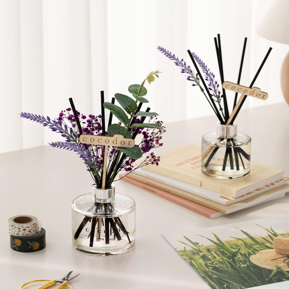 COCODOR Flower Reed Diffuser Set / 6.7oz / Cashmere Vanilla/Scent Diffuser with Sticks Home Fragrance Reed Diffuser for Bathroom Shelf Decor