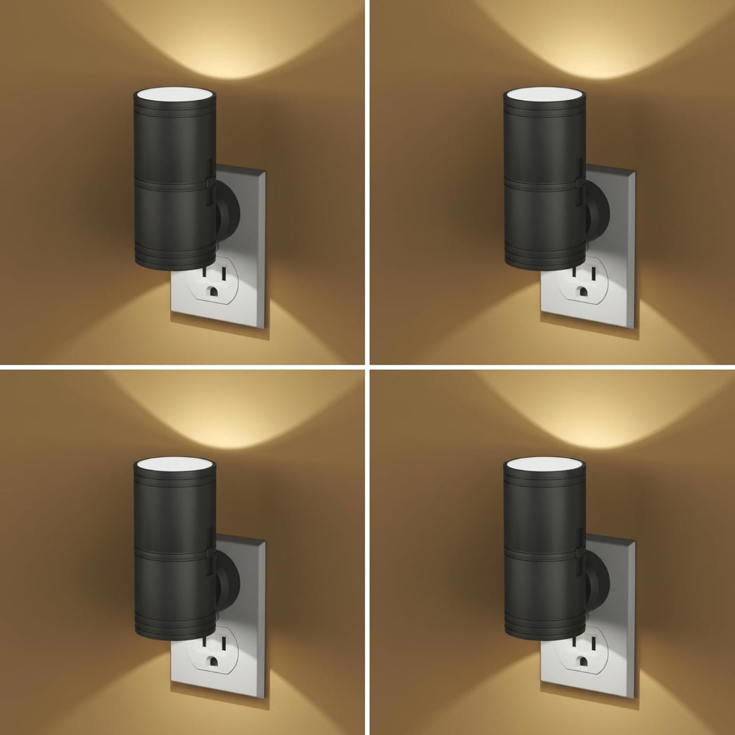 Likelgn Night Light Plug into Wall, 2 Pack Dimmable LED Nightlight with Dusk to Dawn Sensor, Soft White Glow, for Hallway, Bathroom, Bedroom, Black