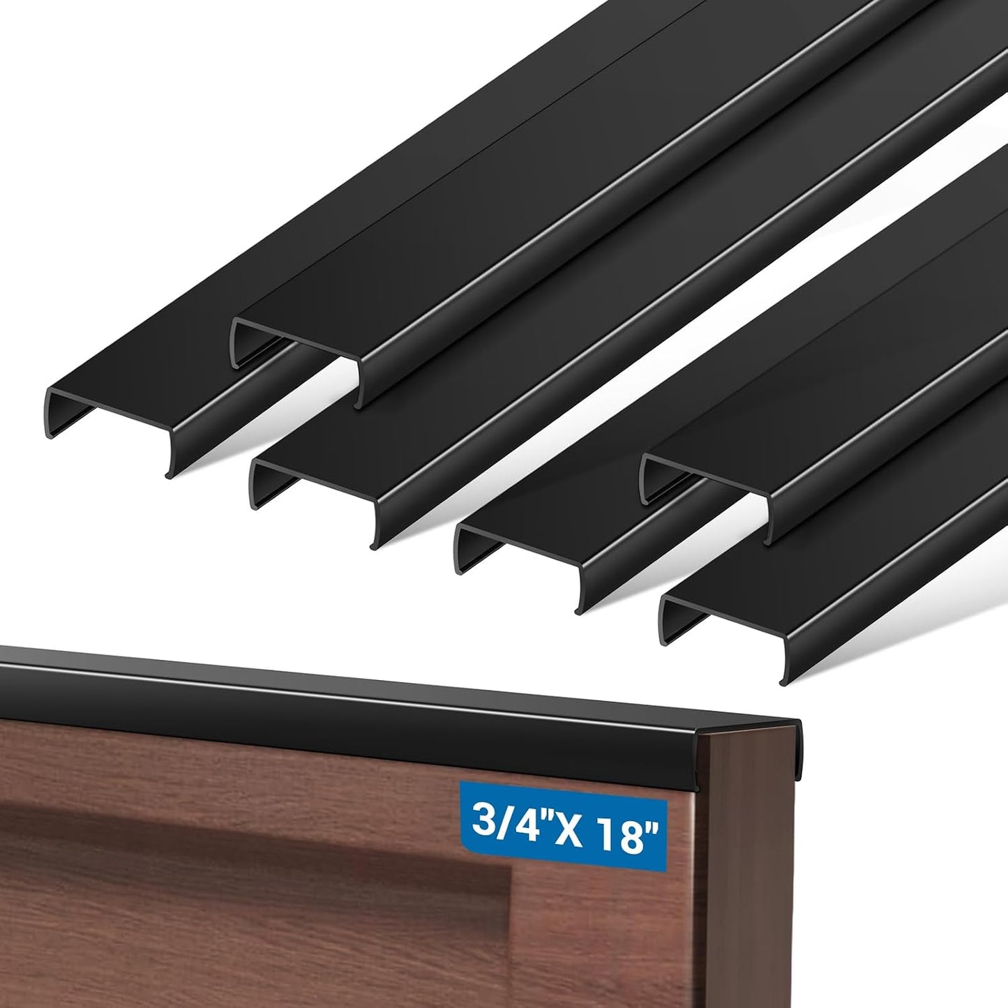 6 Pack 18" Length Cabinet Door Protector Edge Guard, 3/4" Thick Slip-On Cabinet Edge Protector, Plastic Edge Protectors for Kitchen Cabinet Trash Drawer, Clear