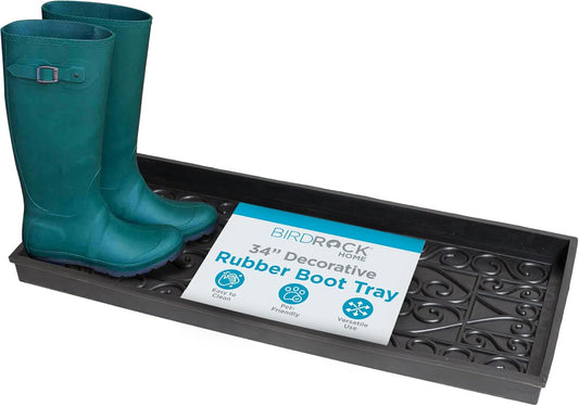 BIRDROCK HOME Rubber Boot Tray | 34 inch Decorative Boot Tray | Waterproof for All Weather Indoor or Outdoor Use | Dog Bowl Tray