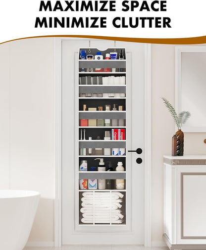 Over the Door Hanging Organizer - Closet Door Organizer and Storage with Large Pockets, Swing-Proof Behind The Door Organizer for Bathroom Nursery (Grey, 1 Pack -Extra Large 6 Tier)