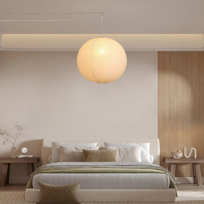Paper Lantern Lamp Plug in Hanging Lamp 23.6in Off-White Rice Paper Pendant Light with 19.7FT Cord Large Globe Japanese Japandi Wabi Sabi Chandelier for Dining Living Room Bedroom 1 Pack