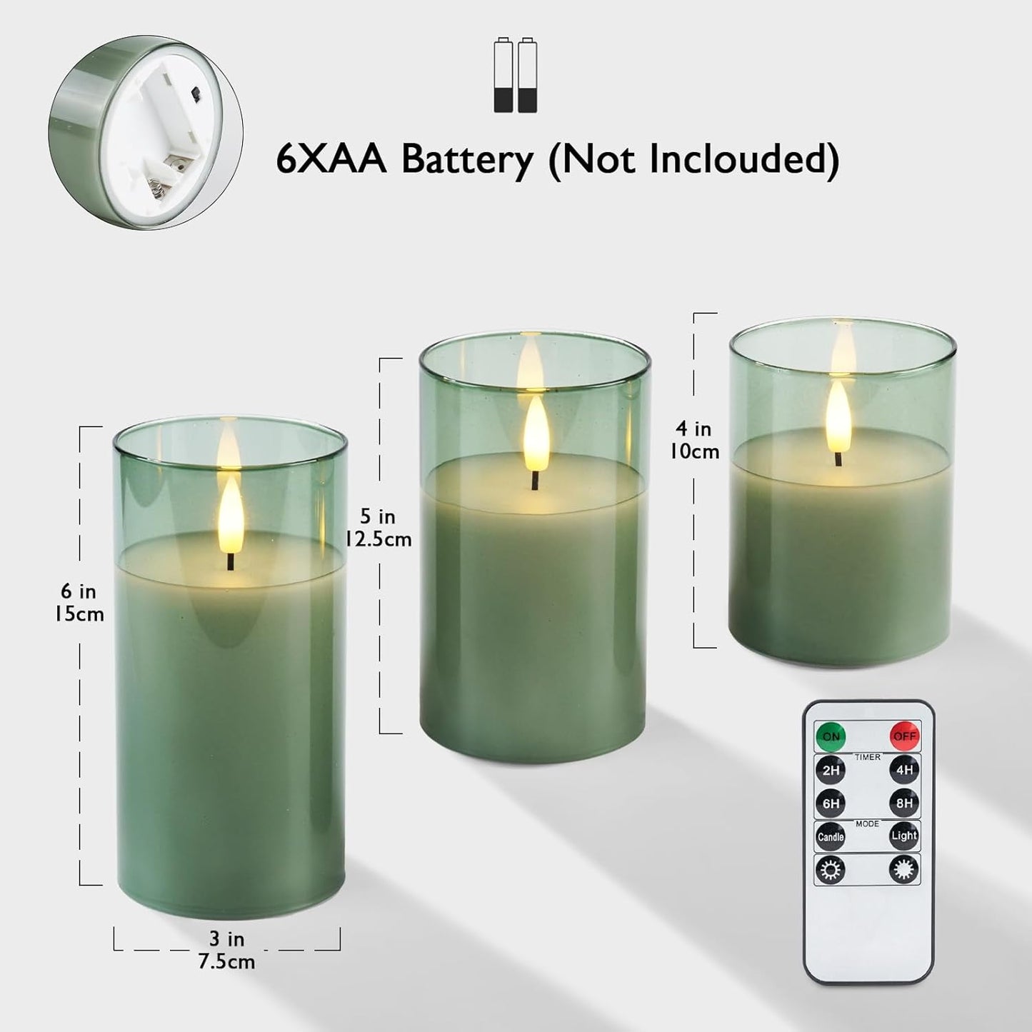 Amagic Clear Glass Flameless Candles Battery Operated with Timer, Remote Control, LED Pillar Candles, Battery Powered, Valentine's Day Decor, Pure White Wax, Set of 3