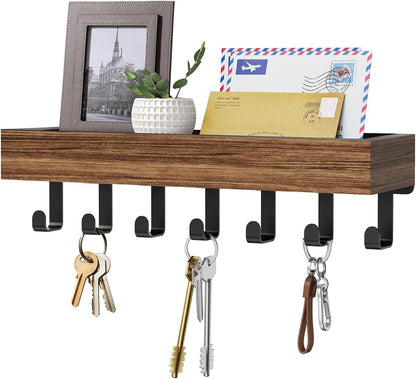 Key Holder Wall Mount Adhesive Magnetic - Hanging Key Hooks with Mail Organizer for Wallet House Accessories - Keys Hanger Rack with Shelf for RV Camper Entryway Door Home Living Room Decor Black