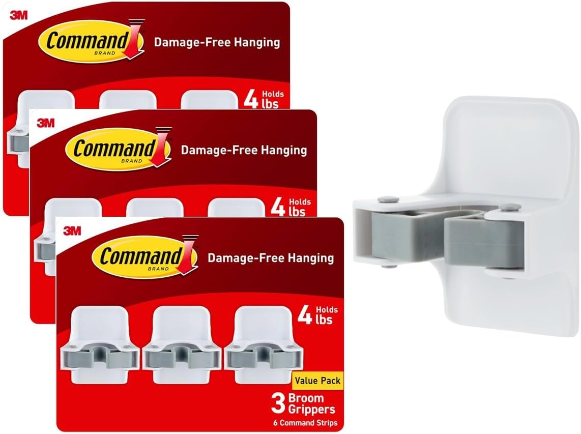 Command Broom and Mop Gripper, 3-Pack, Organize Damage-Free