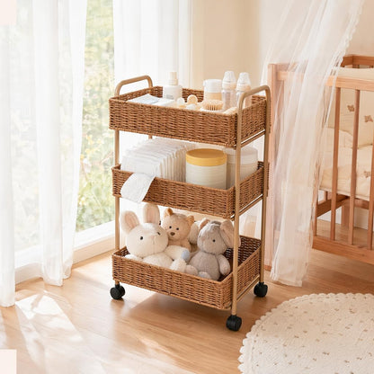 FOCHIER F Utility Slim Storage Cart,3-Tier Rolling Kitchen Office Laundry Room Cart,Mobile Shelving Unit Organizer for Living Room Bathroom Baby Diaper Narrow Places (Black, 3 Tiers-7.1 inch (W))