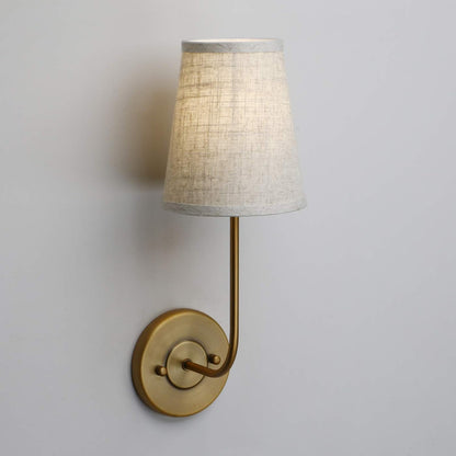 Pathson Set of 2 Vintage Wall Sconces Linen Fabric Shade, Hardwired Bathroom Vanity Lights Brass Finish, Industrial Wall Mounted Fixtures for Bedroom Living Room (Antique Brass)