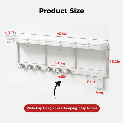 Broom Holder Wall Mount with Shelf,Broom Hanger,3 in 1 Broom and Mop Organizer Wall Hanging for Laundry,Garage,Utility,Broom Rack,Vacuum Stand Alternative,Cleaning Supplies Organizer Storage,White,L