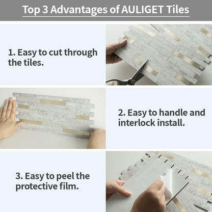 AULIGET 20 Sheets Peel and Stick Backsplash, Black & Grey Wood Look PVC Mixed Metal Stick on Backsplash Tiles for Kitchen