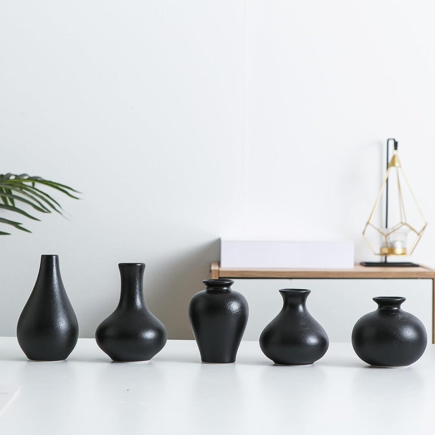 Small Ceramic Vase Set of 5, Modern White Vase, Bud Vase, Boho Decorative Vase for Fireplace, Entryway and Living Room, Centerpiece Table Decorations