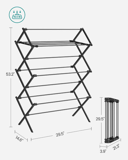 SONGMICS Foldable Clothes Drying Rack, Laundry Drying Rack, Clothes Airer, Steel Frame, 14.6 x 29.5 x 53.2 Inches, Easy Assembly, Indoor Outdoor Use, White ULLR770W01