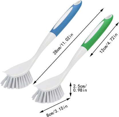 2 Pack Dish Brush with Handle, Kitchen Scrub Brushes for Cleaning, Dish Scrubber with Stiff Bristles for Sink, Pots, Pans