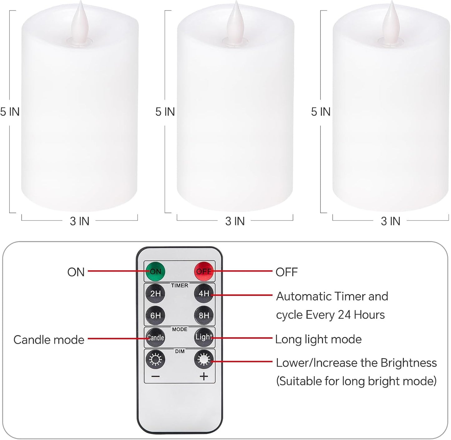 3x4 Flickering Flameless Candles Set of 3,Real Wax Pillar LED Candles,with Timer,4 inch Flameless Candles with Remote,for Party Wedding Holiday Home Decor,Ivory