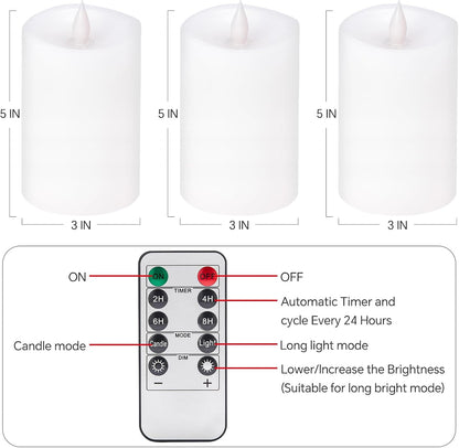 3x4 Flickering Flameless Candles Set of 3,Real Wax Pillar LED Candles,with Timer,4 inch Flameless Candles with Remote,for Party Wedding Holiday Home Decor,Ivory